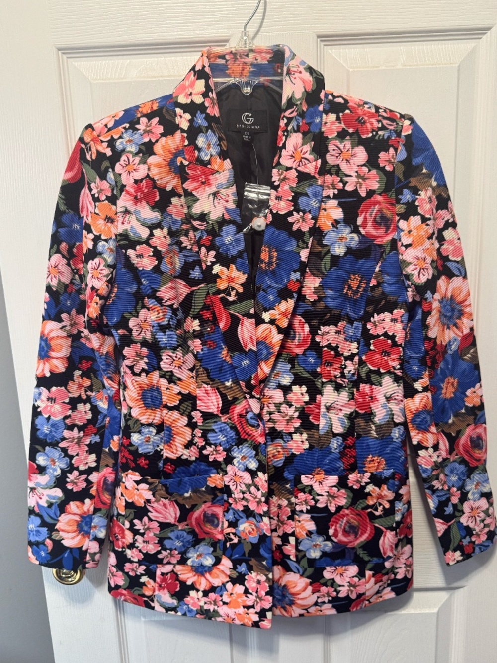 G by Giuliana XXS Floral Blazer Black Pink Blue Statement Jacket